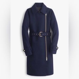 J.Crew - wool zip up belted jacket - navy blue, size 4